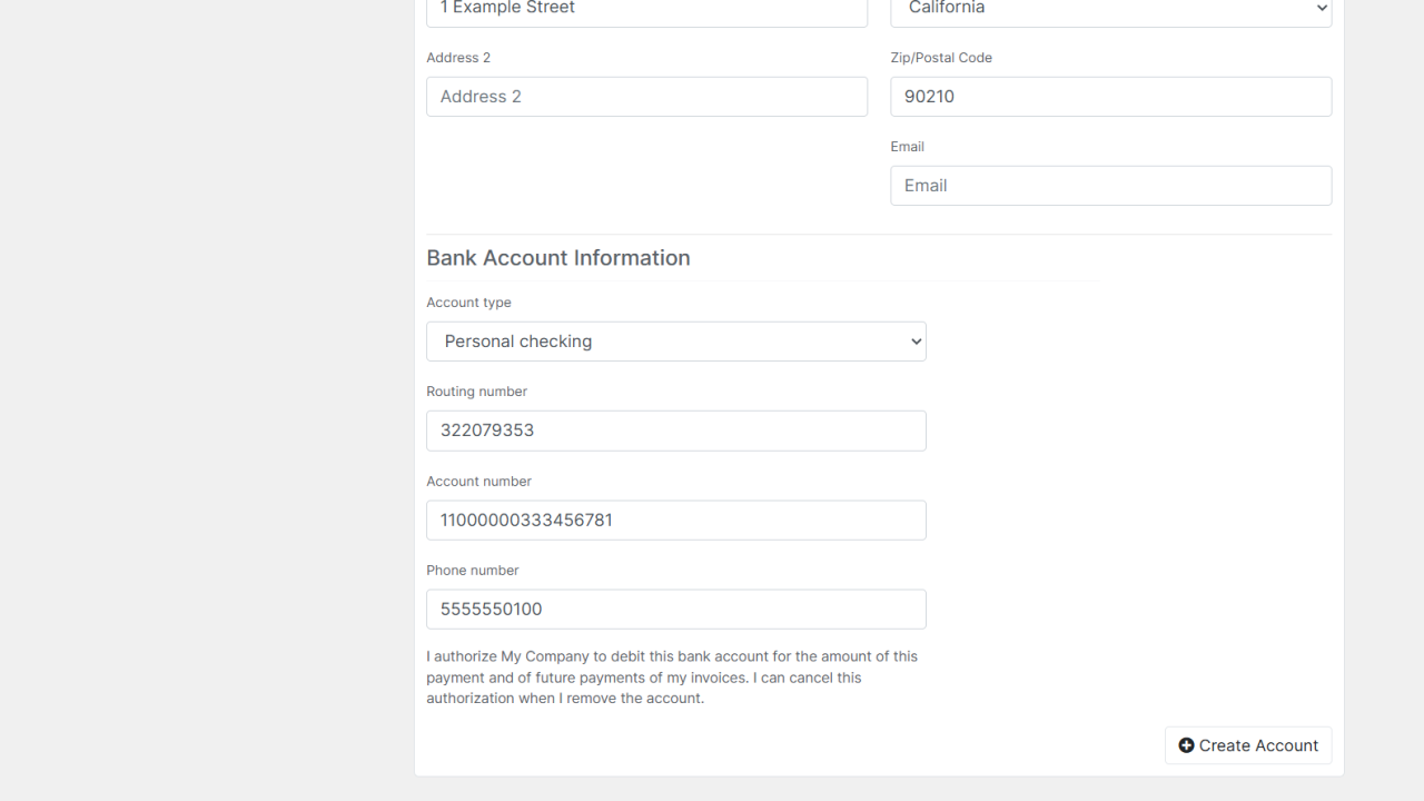 eCheck payment from a US bank account
