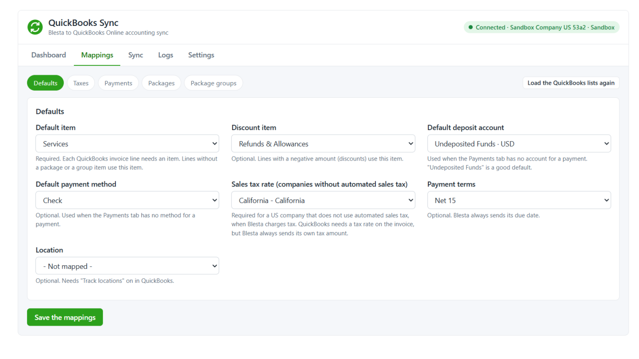 Default item, rounding item and invoice settings