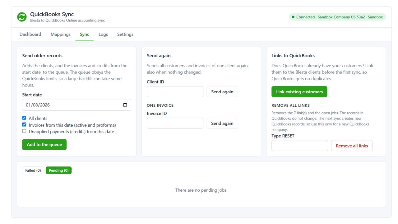 Send older records, repair payment links and retry failed jobs