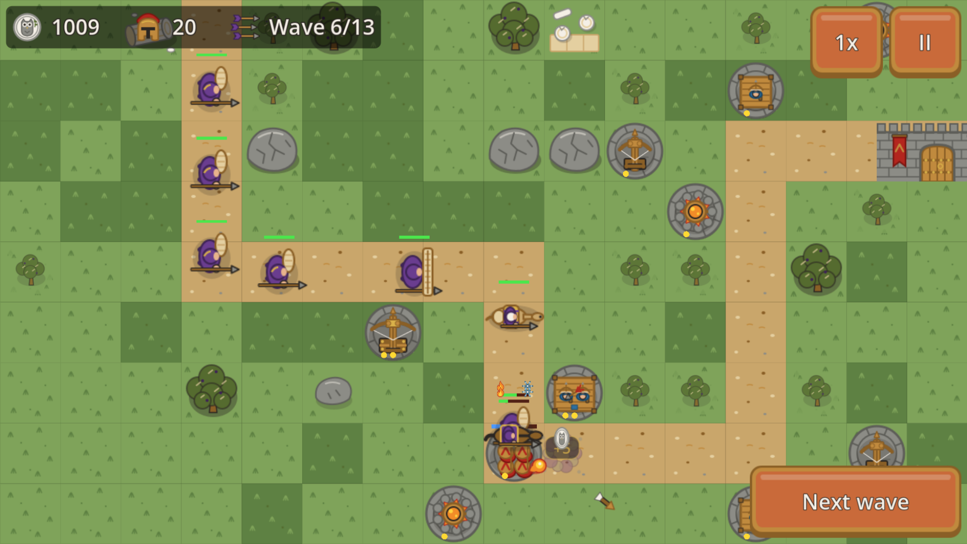 Upgraded towers and a burning Pitch cauldron stop the Persian column on the road to the Gate at Plataea