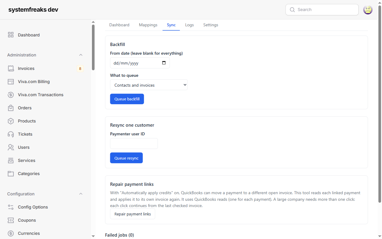 Backfill, resync one customer and repair payment links