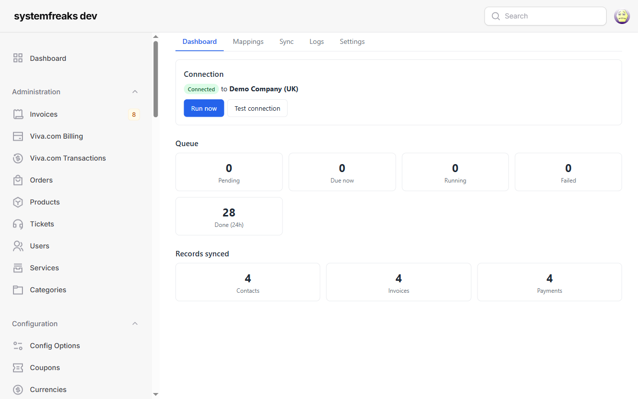 Xero Sync dashboard in the Paymenter admin panel