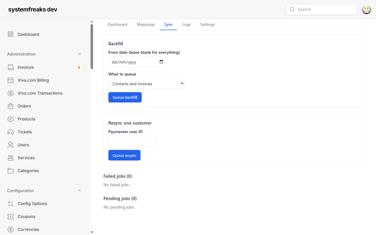 Backfill, resync one customer and retry failed jobs
