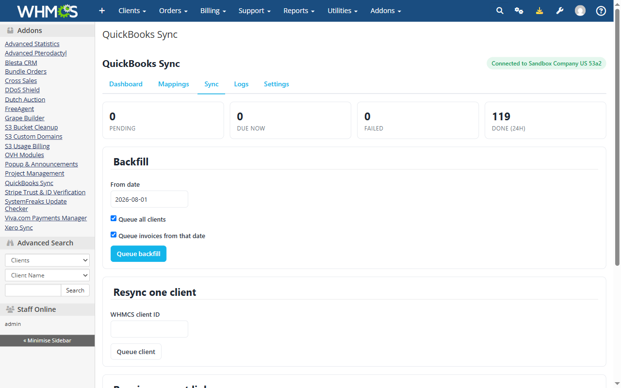 Backfill, resync one client and repair payment links