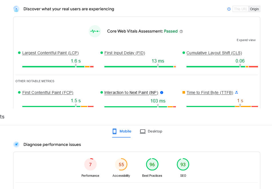 Bad website perfomance with good google vitals